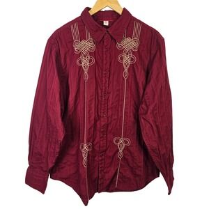 VTG Y2K Guess Company Mens XXL Burgundy Embroidered Western Button Down Shirt